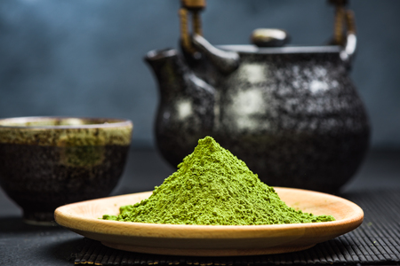 Organic matcha tea powder, oriental tea ceremony.の写真素材