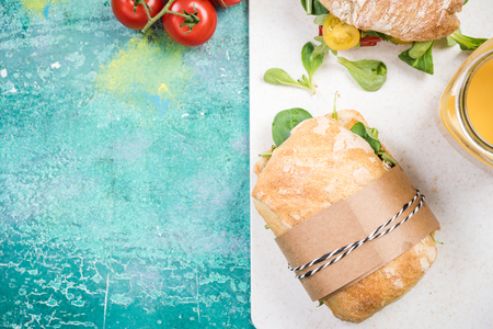 Preparing healthy sandwich,copy space.の写真素材