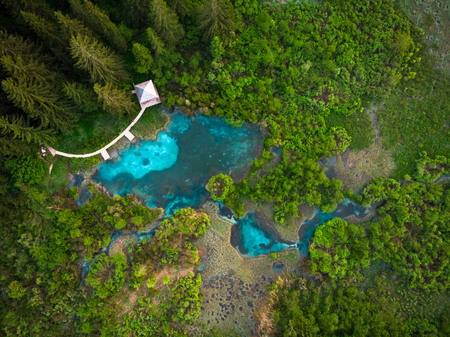 Natural pattern in top down aerial view over Zelenci,Slovenia.の写真素材