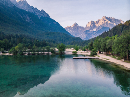 Beautiful sunrise at lake Jasna in Slovenia Triglav Park.の写真素材