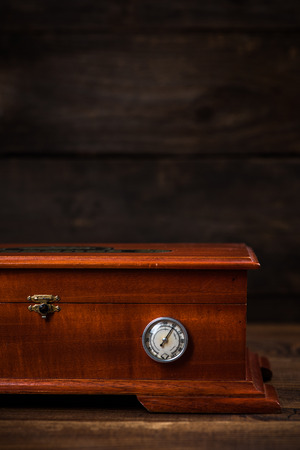 Cedar wood humidor for cigar storage, copy space product photoの写真素材