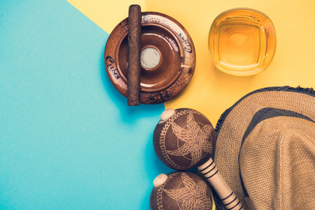 Items related to Cuba and exotic vacations, flat lay pastel designの写真素材