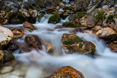 Water flow in wild mountain creek, long exposure.の写真素材