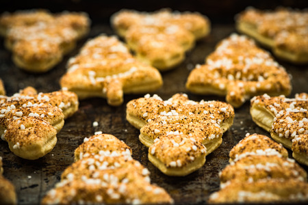 Christmas tree shaped festive cookies.の写真素材