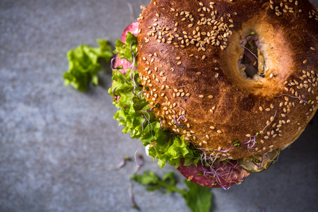 Superfood sandwich on slate board.の写真素材