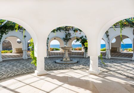 Kalithea Springs Therme Beautiful Meditereanean Typical Architecture, Rhode,Greece.の写真素材