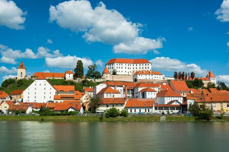 Ptuj Castle and Cityscape at River Drava in Slovenia.