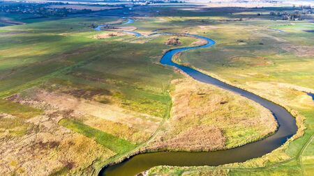River Bends at Ponidzie in Swietokrzyskie , Poland. Aerial Drone View.
