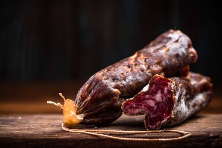 Hard Dried Pork Salami. Traditional and Regional Food.の写真素材