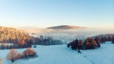 Cold Morning at Winter Season with Hoar Frost over Trees.の写真素材
