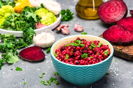 Vegeterian Plant Based Diet. Clean Eating. Buckwheat Groats with Beetroot. Green Food. Healthy Living.の写真素材