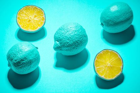 Colorful Vibrant Trendy Food Background. Fruit Pattern on Pastel Background.の写真素材