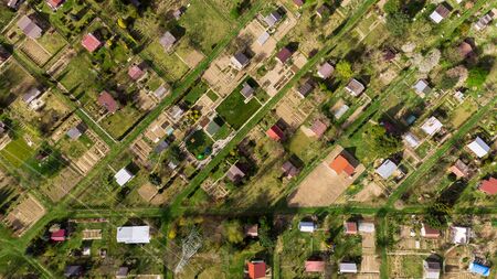 Plot Vegetable Gardens at Urban Outskirts in Poland. Organic Vegetable Farming in City.の写真素材