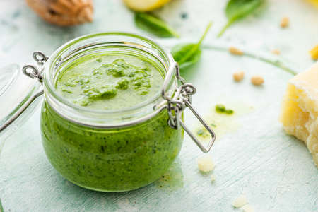 Green Basil Pesto in Small Jar.