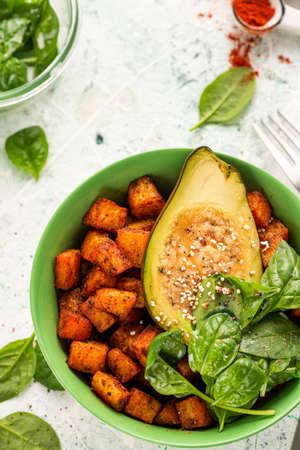 Sweet Potato and Avocado Healthy Bowl.の写真素材