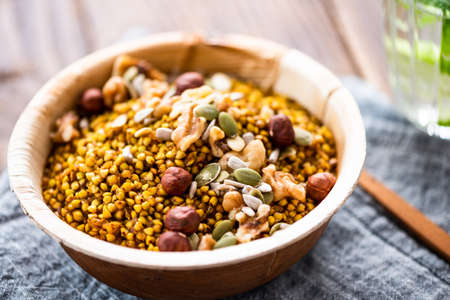 Groat and Nuts Porridge Served in Edible Eco Plates.の写真素材