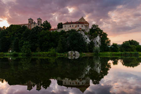 Benedictine Abbey and Monastery on the Hill in Tyniec near Cracow, Poland. Riverside of Vistula River at Sunrise.のeditorial素材