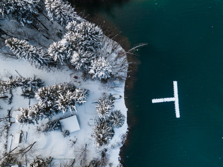 Winter Landscape. Aerial Drone Top Down View. Outdoot Park Snow Covered.の写真素材