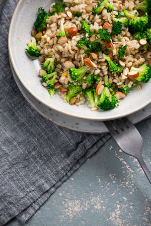 Risotto with Broccoli and Almond. Risotto made of Groat.の写真素材