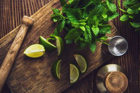 Ingredients for Mojito on Wooden Board.の写真素材