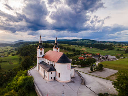 Church in Zuzemberk ( Seisenberk ) in Slovenia of Saint Mohorja in Fortunata. Drone Viewの写真素材