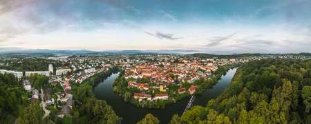 Panoramic View on Novo Mesto in Slovenia at River Krka.の写真素材