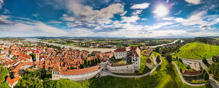 Drone Panoramic View on Slovenia Town Ptuj.の写真素材