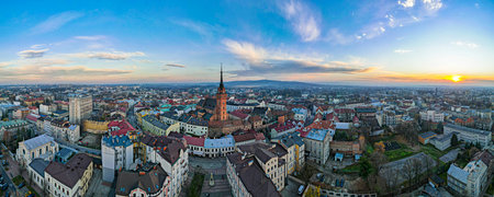 Tarnow Townscape, Historic City in Lesser Poland at Sunset. Aerial Drone View.のeditorial素材