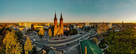 Tarnow in Poland. Drone Panoramic Skyline and Cityscape.のeditorial素材