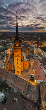 Tarnow City in Poland. Old Town Drone Vertical Panorama.のeditorial素材