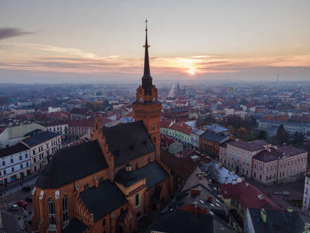 Tarnow Cathedral Church, Lesser Poland City. Aerial Drone View.のeditorial素材
