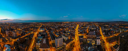 Tarnow City in Poland. Panoramic View over Townscape at Night.のeditorial素材