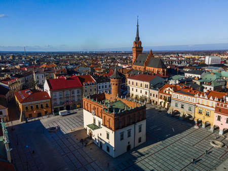 Tarnow Historic Town Square. Aerial Drone View. Poland City.のeditorial素材