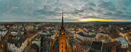 Tarnow City in Poland. Old Town Panorama, Drone View at Sunrise.のeditorial素材