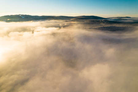Jaworzyna Mountain Peak Above Clouds. Aerial Drone View.の写真素材