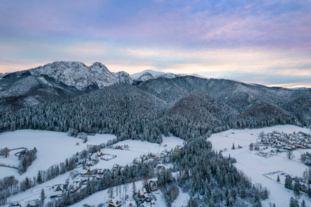 Giewont Peak in Zakopane Tatra National Park at Winter.の写真素材