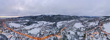 Zakopane Panorama with Giewont Mount in Winter.の写真素材