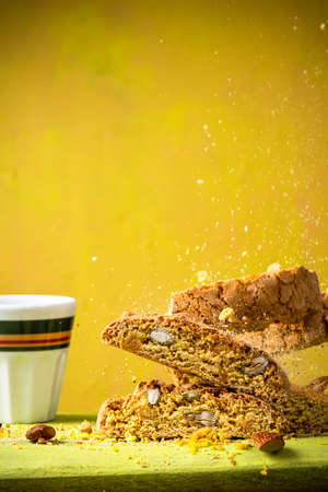 Cantuccini Italian almond cakes in stack tower.