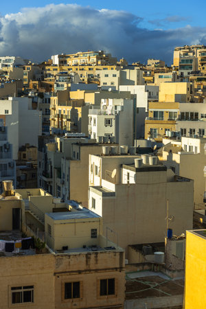 Rooftop cityscape residential area in Silema, Malta.の写真素材
