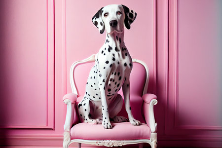 Dalmatian dog in pink room, creative art.Generative AIの素材