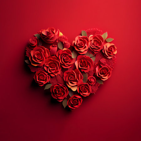 Heart from paper roses flowers, Valentines day card, Generative AI.の素材