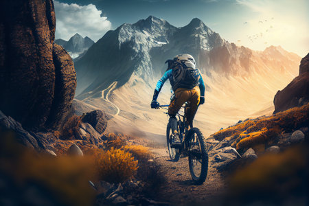 MTB mountain bike adventure on trial. Generative AIの素材