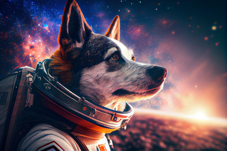 Interstellar Journey: A Dog's Quest to Explore the Universe. Generative Aiの素材