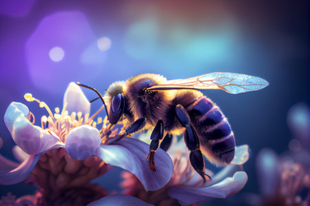 Honey bee on flower. close up macro view. Generative AIの素材
