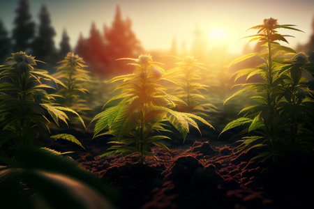 Cannabis  plants at Hemp plantation. Medical Marijuana or CBD. Generative Aiの素材