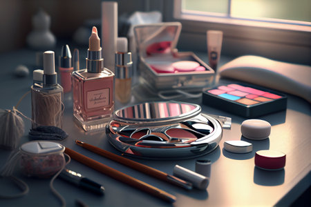 Makeup accessories, beauty cosmetics concept. generative AIの素材