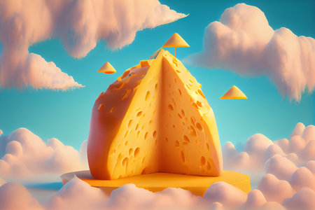 Fantasy landscape made of cheese, dreamy and colorful illustration. Generative Aiの素材