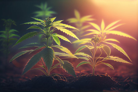 Cannabis  plants at Hemp plantation. Medical Marijuana or CBD. Generative Aiの素材