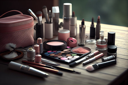 Makeup accessories, beauty cosmetics concept. generative AIの素材