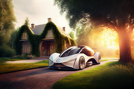Eco friendly home and electric car.Alternative and Renewable energy concept. generative aiの素材